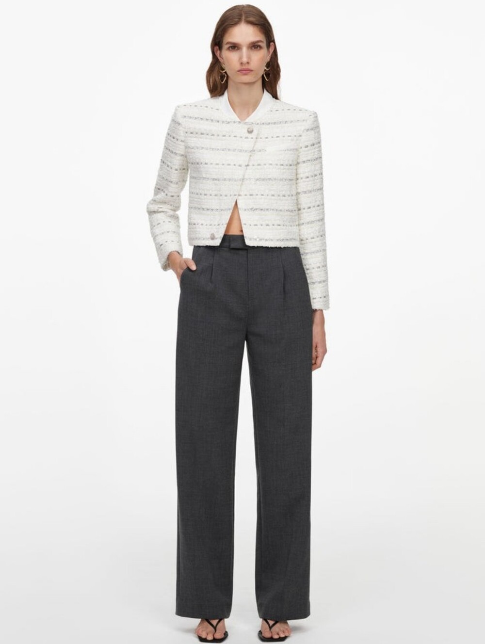 Self Portrait White Boucle Boxy Jacket